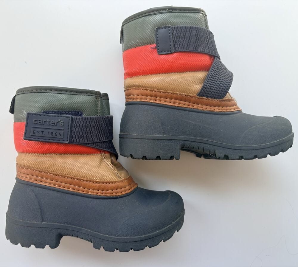 Carters Boots Toddler Boys 8 Blue Easy-on Snow Winter Fleece Lined Outdoors